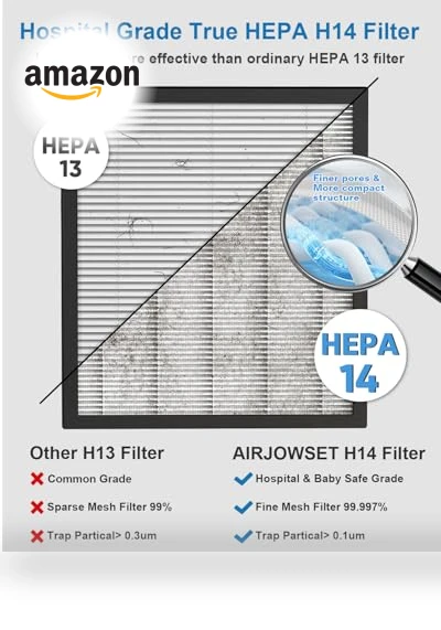 Large Room HEPA Air Purifier with PM2.5 Sensor and Washable Filter — Activated Carbon Air Purifiers, AIRJOWSET