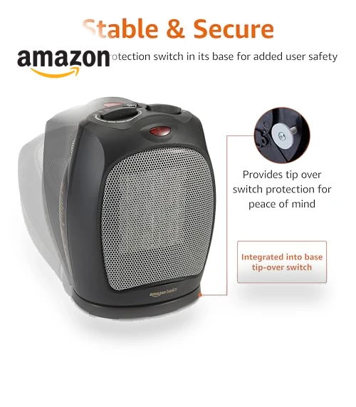 Oscillating Ceramic Space Heater, Portable Heater for Indoor Use — Portable Heating Solutions, Amazon Basics