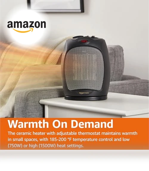 Oscillating Ceramic Space Heater, Portable Heater for Indoor Use — Portable Heating Solutions, Amazon Basics