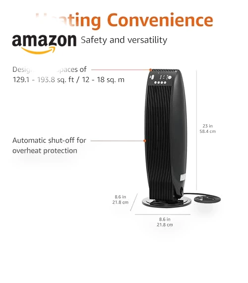 Oscillating Tower Heater with Digital Display and Remote Control — Portable Heating Solutions, Amazon Basics