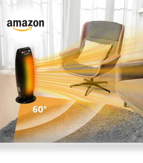 Oscillating Tower Heater with Digital Display and Remote Control — Portable Heating Solutions, Amazon Basics