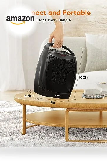 Portable Electric Space Heater with Thermostat, 1500W/750W, Fast Heating for Indoor Use — Portable Heating Solutions, GiveBest