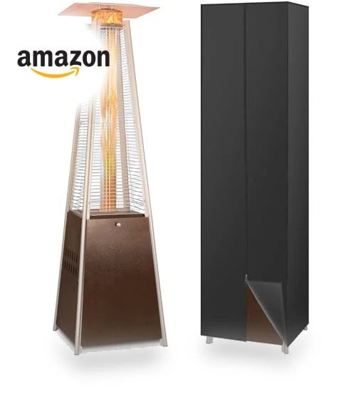 Pyramid Patio Heater, 48000 BTU Glass Tube Propane Heater with Wheels and Cover — Patio Heaters, Hykolity