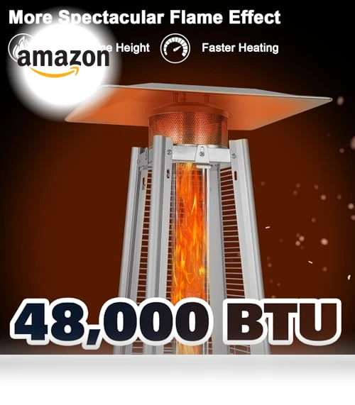 Pyramid Patio Heater, 48000 BTU Glass Tube Propane Heater with Wheels and Cover — Patio Heaters, Hykolity