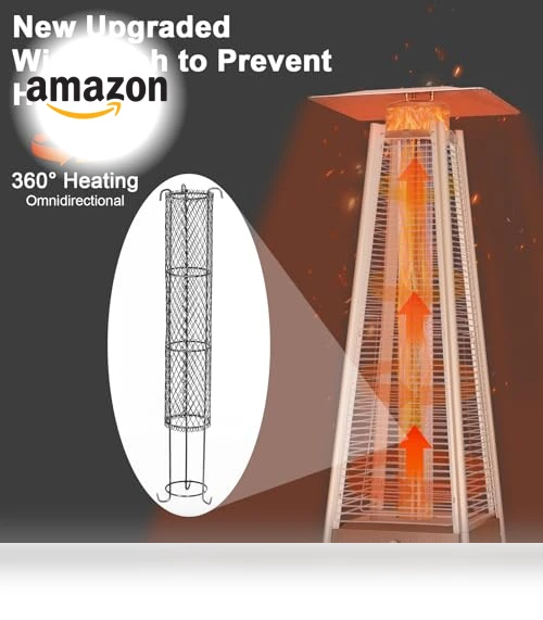 Pyramid Patio Heater, 48000 BTU Glass Tube Propane Heater with Wheels and Cover — Patio Heaters, Hykolity