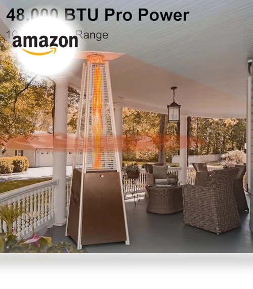 Pyramid Patio Heater, 48000 BTU Glass Tube Propane Heater with Wheels and Cover — Patio Heaters, Hykolity