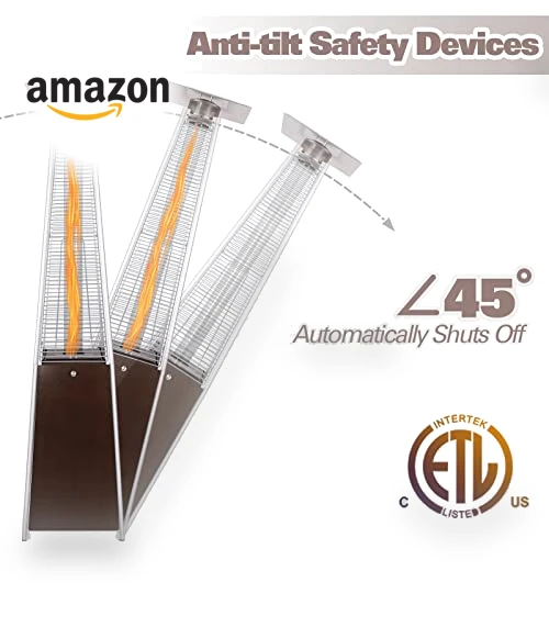Pyramid Patio Heater, 48000 BTU Glass Tube Propane Heater with Wheels and Cover — Patio Heaters, Hykolity