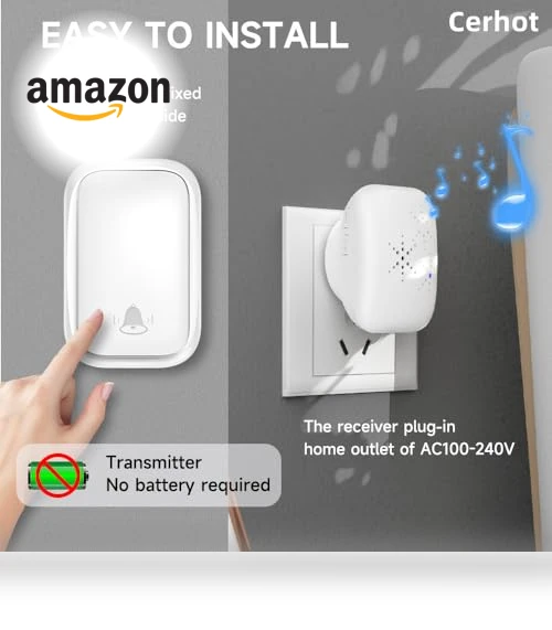 Self Powered Wireless Doorbell with 38 Songs, 100M Range, Waterproof — Kits