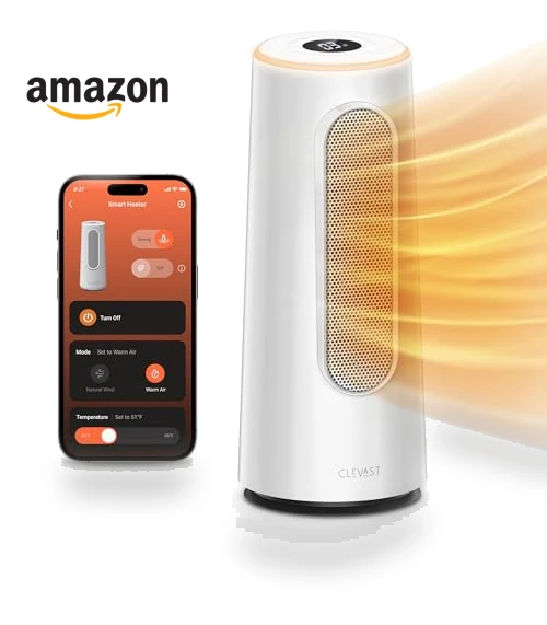 Smart Space Heater with App & Voice Control, 1500W Fast Heating — Portable Heating Solutions, CLEVAST