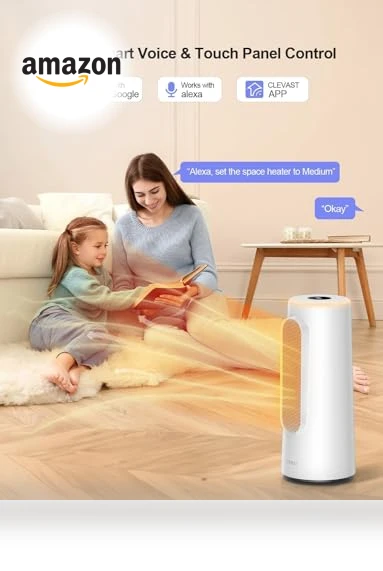 Smart Space Heater with App & Voice Control, 1500W Fast Heating — Portable Heating Solutions, CLEVAST