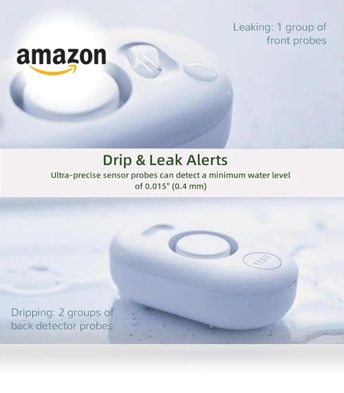 Water Leak Detectors 5 Pack for Home, 100dB Alarm for Basement, Bathroom, Kitchen — Water Leak Detection Systems, METAK