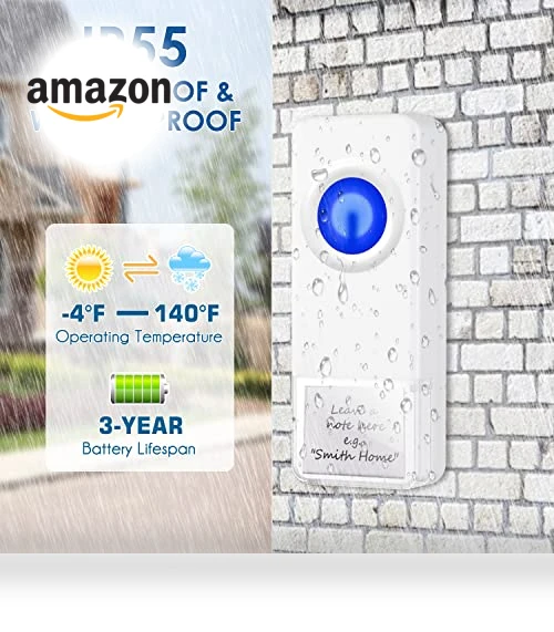 Waterproof Wireless Doorbell Kit with 1300-ft Range, 58 Melodies, LED Flash — Kits, PHYSEN