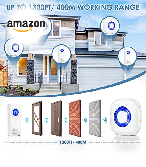 Waterproof Wireless Doorbell Kit with 1300-ft Range, 58 Melodies, LED Flash — Kits, PHYSEN