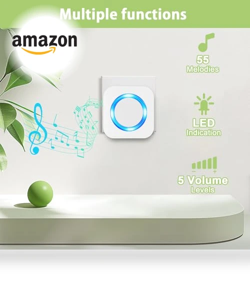 Wireless Doorbell with 55 Chimes, 1300ft Range, IP55 Waterproof — Kits, SURFOU