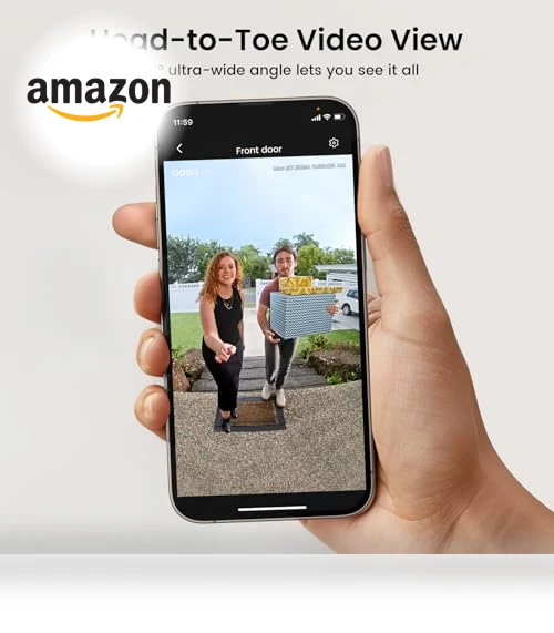 Wireless Video Doorbell Camera with Head-to-Toe View, No Monthly Fees — Smart Home Security, AOSU