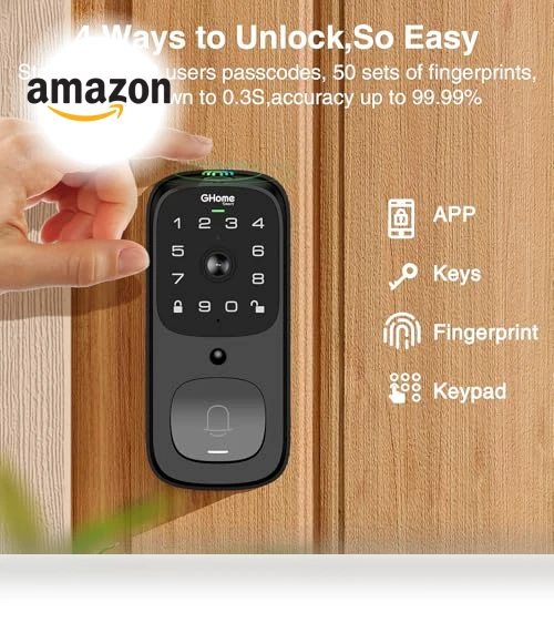 3 in 1 Smart Door Lock with Fingerprint, WiFi Keyless Entry, and 2K HD Camera — Smart Home Security, GHome Smart