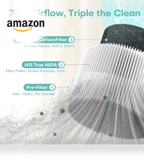 Air Purifier with H13 True HEPA Filter — Activated Carbon Air Purifiers, VOOPNU