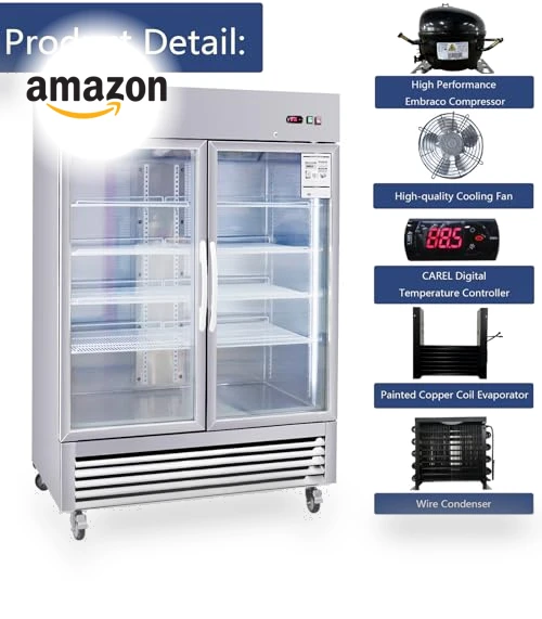 Commercial Refrigerator 2 Section 2 Glass Door Stainless Steel Display Refrigerator — Drink Coolers, Camellia River
