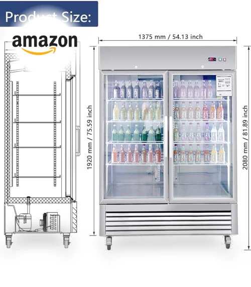 Commercial Refrigerator 2 Section 2 Glass Door Stainless Steel Display Refrigerator — Drink Coolers, Camellia River