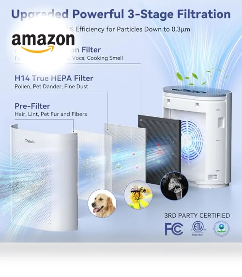 Large Room Air Purifier with H14 HEPA Filter — Activated Carbon Air Purifiers, Tailulu