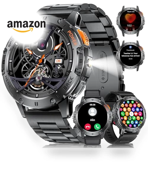 Military Smart Watch with LED Flashlight and AMOLED Display — Smartwatches, LIGE