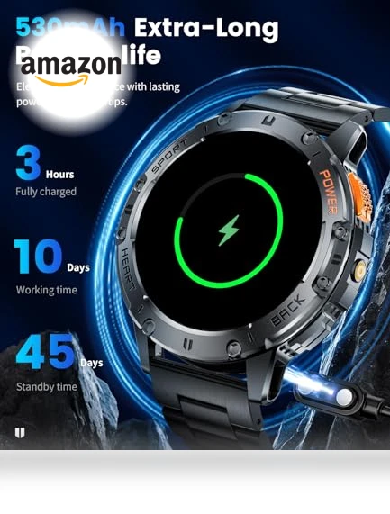 Military Smart Watch with LED Flashlight and AMOLED Display — Smartwatches, LIGE