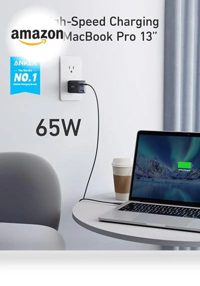 USB C Charger (Nano 65W), PPS 3-Port Fast Compact Foldable USB C Charger Block — Charging Solutions, Anker