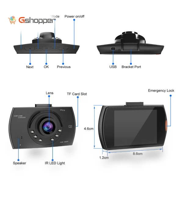 1080P HD Front Dash Cam Car DVR Video Vehicle Camera — Dashboard Cameras, XGODY