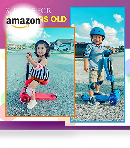 3-Wheeled Scooter for Kids with LED Lights and Foldable Seat — Balance Bikes, Hurtle