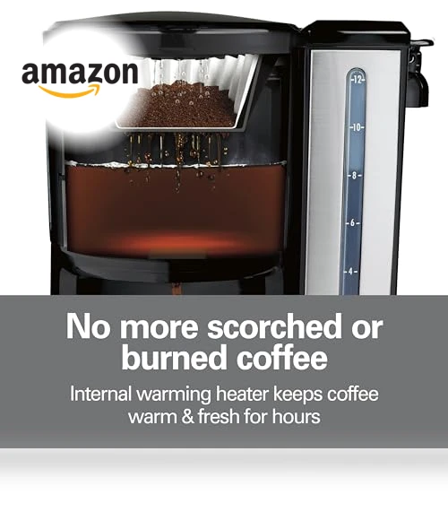 Coffee Maker with 12 Cup Capacity & Internal Storage Coffee Pot — Electric Blade Coffee Grinders, Hamilton Beach