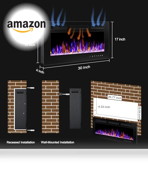 Electric Fireplace Wall Mounted and Recessed — Outdoor Fireplaces, BETELNUT
