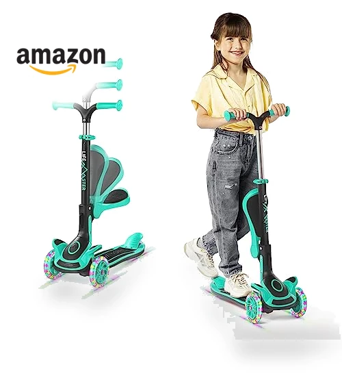 Foldable Seat Kids Scooter with LED Wheel Lights — Push Scooters, Lifemaster