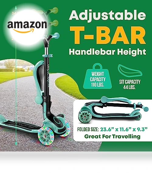 Foldable Seat Kids Scooter with LED Wheel Lights — Push Scooters, Lifemaster
