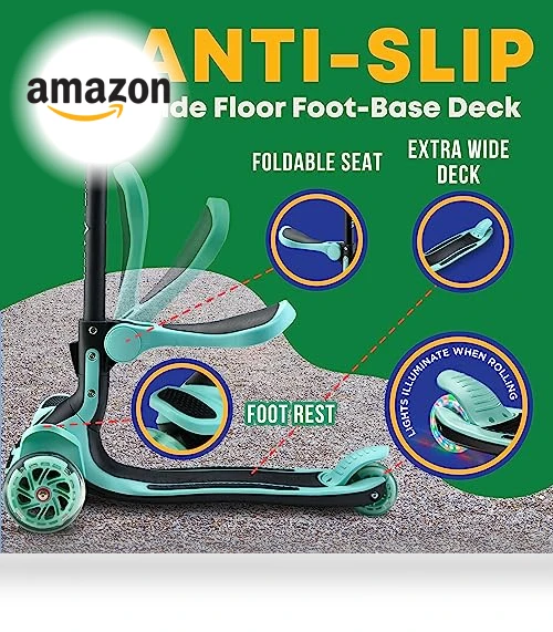 Foldable Seat Kids Scooter with LED Wheel Lights — Push Scooters, Lifemaster