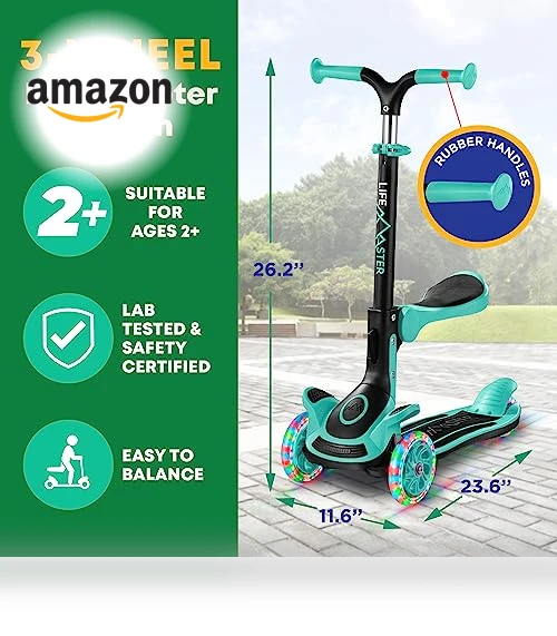 Foldable Seat Kids Scooter with LED Wheel Lights — Push Scooters, Lifemaster
