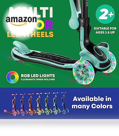 Foldable Seat Kids Scooter with LED Wheel Lights — Push Scooters, Lifemaster