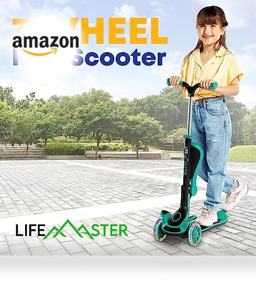 Foldable Seat Kids Scooter with LED Wheel Lights — Push Scooters, Lifemaster