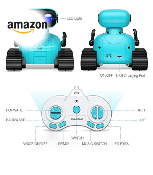 Rechargeable RC Robot Toy with Music and LED Eyes — Interactive Figures & Robots, ALLCELE