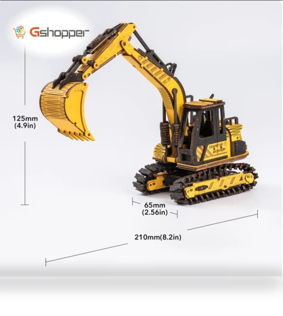 Excavator Engineering Vehicle 3D Wooden Puzzle — Construction Kits, Robotime