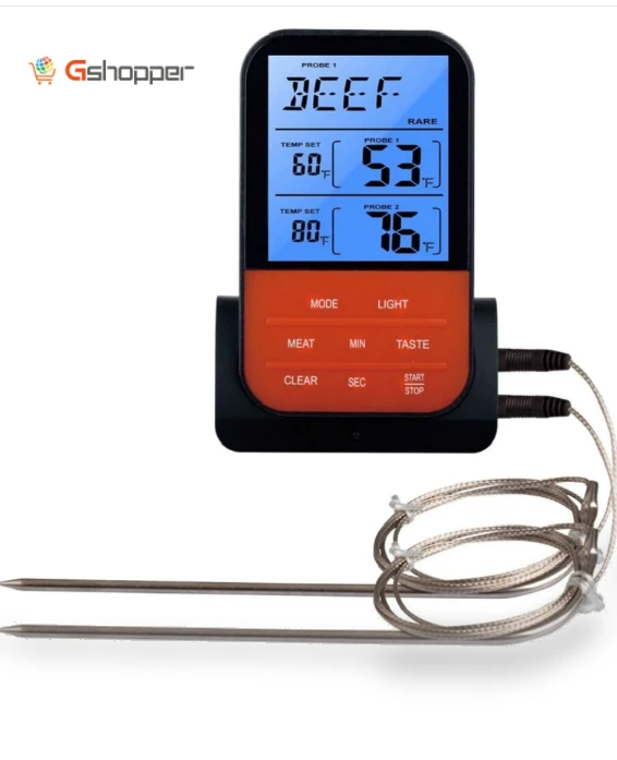 Digital Food Thermometer with Dual Probe Sensor Timer — Instant-Read