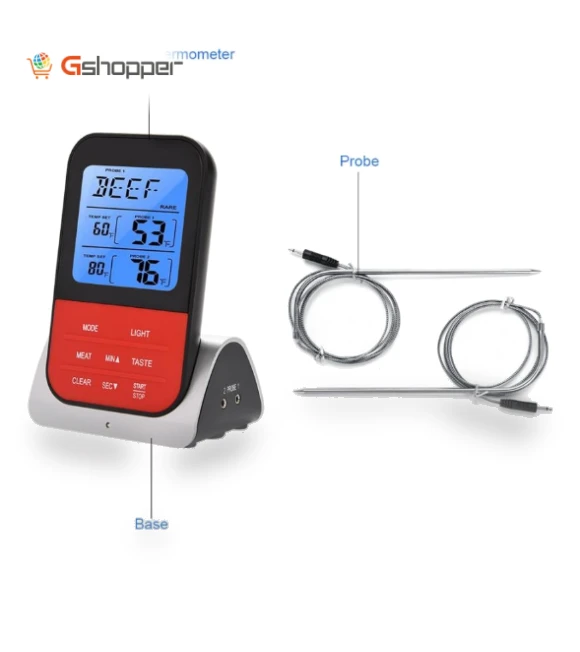 Digital Food Thermometer with Dual Probe Sensor Timer — Instant-Read