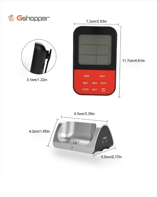 Digital Food Thermometer with Dual Probe Sensor Timer — Instant-Read