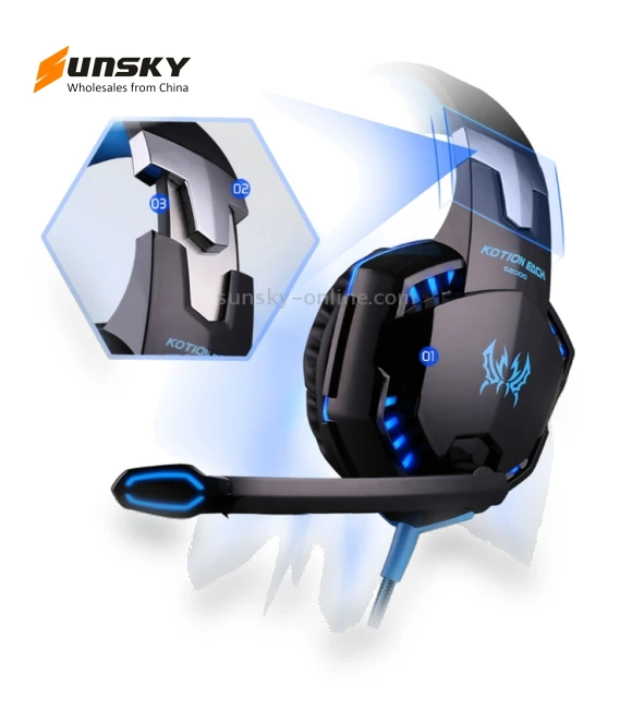 Over-ear Gaming Headset with Mic and LED Light — On-Ear Headphones, KOTION EACH
