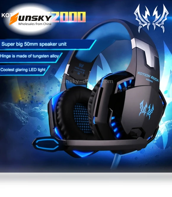Over-ear Gaming Headset with Mic and LED Light — On-Ear Headphones, KOTION EACH