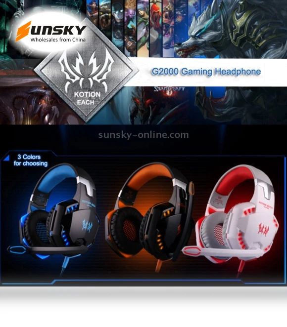 Over-ear Gaming Headset with Mic and LED Light — On-Ear Headphones, KOTION EACH