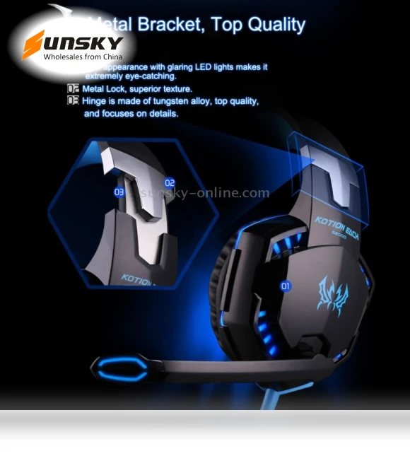 Over-ear Gaming Headset with Mic and LED Light — On-Ear Headphones, KOTION EACH
