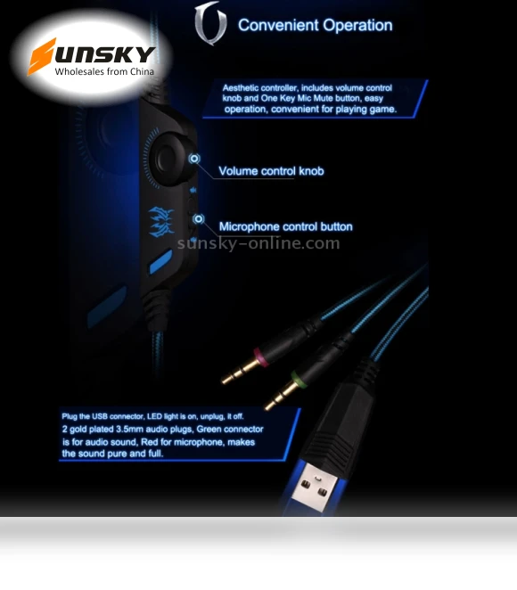 Over-ear Gaming Headset with Mic and LED Light — On-Ear Headphones, KOTION EACH