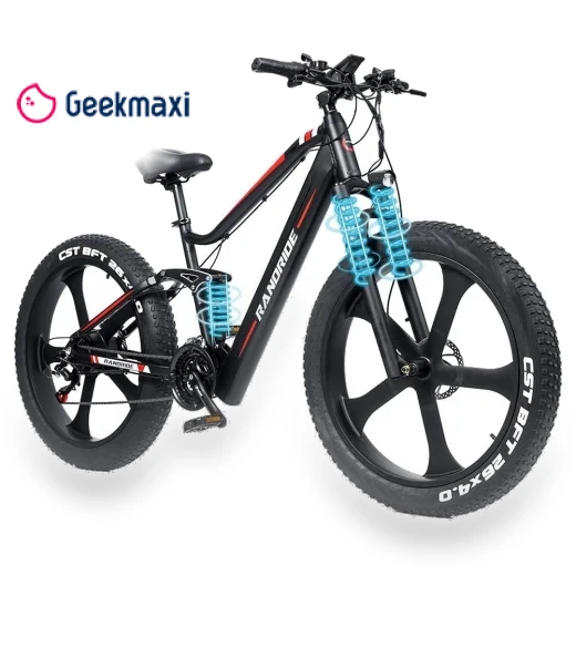 Electric Bike, 26'' Fat Tire, 1000W Brushless Motor, 48V13.6Ah Battery, 45km/h Max Speed — Electric Self-Balancing Scooters, RANDRIDE