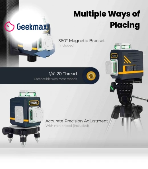 2 x 360° 8 Line Laser Level, Green Cross Line, Self Leveling, with Remote Controller — Alignment & Leveling Lasers, CIGMAN