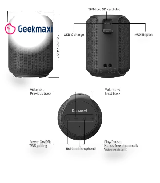 Mini Bluetooth Speaker with 360-degree Surround, Deep Bass, IPX6 Waterproof — Portable Audio Solutions, Tronsmart
